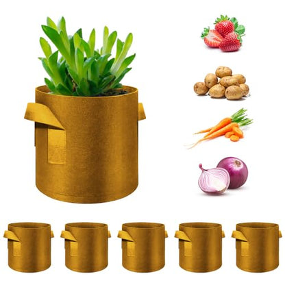 5-Pack 3 Gallon Grow Bags Heavy Duty Thickened Nonwoven Fabric Pots with Handles, Plant Grow Bags for Vegetables/Flower/Plant/Fruits, Brown - color: Brown, size: 3 Gallon