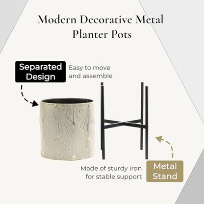 LuxenHome Planters for Indoor Plants, Set of 3 Floor Plants Pots with Stand - color: Green Gray
