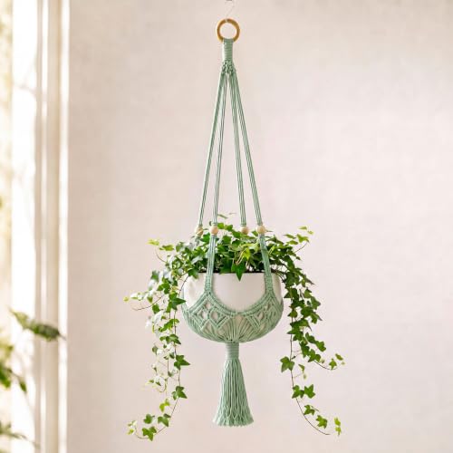 Shappy 1 Pack Boho Macrame Plant Hanger for Indoor - color: Sage Green, size: Style E