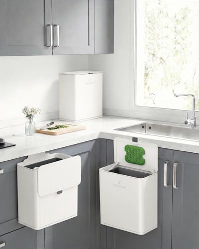 Kitchen Compost Bin, 10L/2.6G Trash Can with Lid, Slim Stainless Steel Hanging Garbage Bin for Kitchen, Bathroom, Bedroom, Office, Wall Mounted Compost Bin with Inner Bucket, White - size: 10L-White