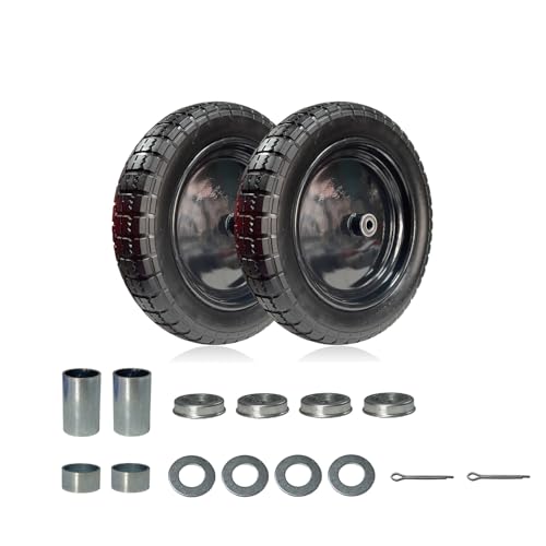 15" Flat-Free Wheelbarrow Tire and Wheel - 4.80/4.00-8 Solid PU Tire, Puncture Proof Replacement Tires, Fits 5/8" Bushing & Axle Bore for Utility/Garden Carts (2-Pack, Black) - size: 15"/4.00-8