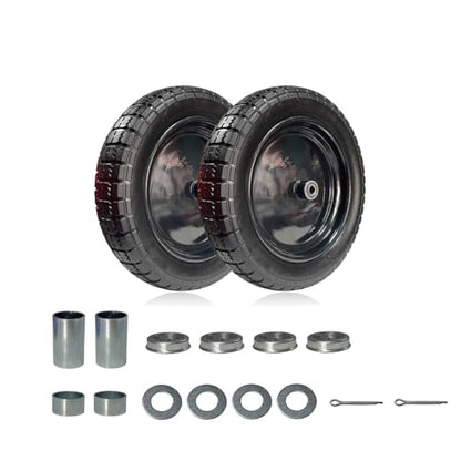 15" Flat-Free Wheelbarrow Tire and Wheel - 4.80/4.00-8 Solid PU Tire, Puncture Proof Replacement Tires, Fits 5/8" Bushing & Axle Bore for Utility/Garden Carts (2-Pack, Black) - size: 15"/4.00-8