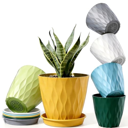 6 Pack Plant Pots with Drainage Holes, 4 Inch Plastic Indoor Flower Pots, Succulent Pots for Orchids, Violets, Succulents, Herbs and Other Small Plant, Multicolor - color: Multicolor