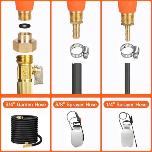 All Metal 44 Inches Replacement Sprayer Wand, Garden Hose Watering Wand with 3/4'' Brass Connector, 1/4" & 3/8" Brass Barb for Most Sprayer Hoses, Built-in Stainless Steel & 2 Hose Clamps - style: All Metal 44'' Sprayer Wand
