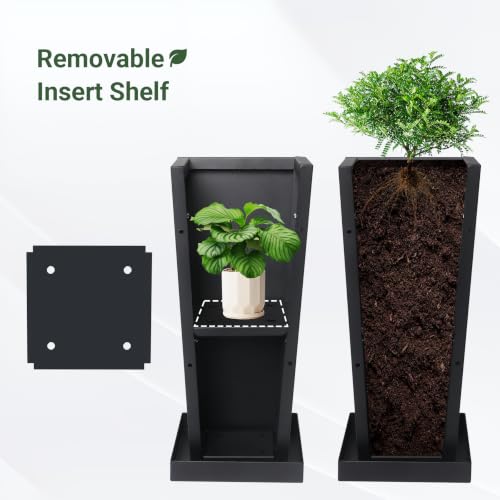 26" Metal Tall Outdoor Planters Set of 2, Durable & Wealtherproof - size: 26" H