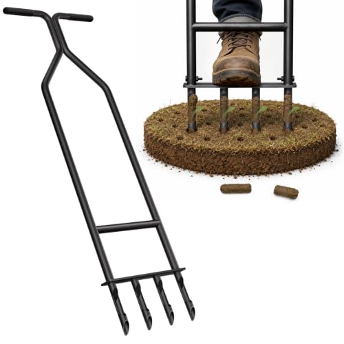 Manual Lawn Aerator Tool, Heavy Duty Core Aerator with Hollow Tines, Stainless Steel Grass Aerator for Soil Compaction Relief, Yard & Lawn Care Tool