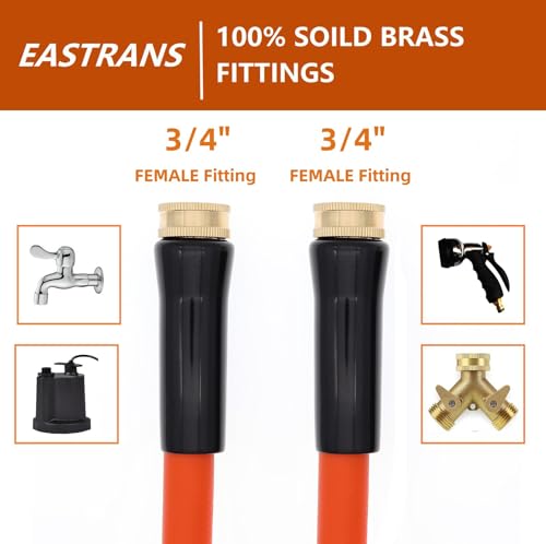 EASTRANS 3ft x 5/8" Orange Garden Hose with 3/4" Female to Female Fittings - color: Orange, size: 3FT Female to Female