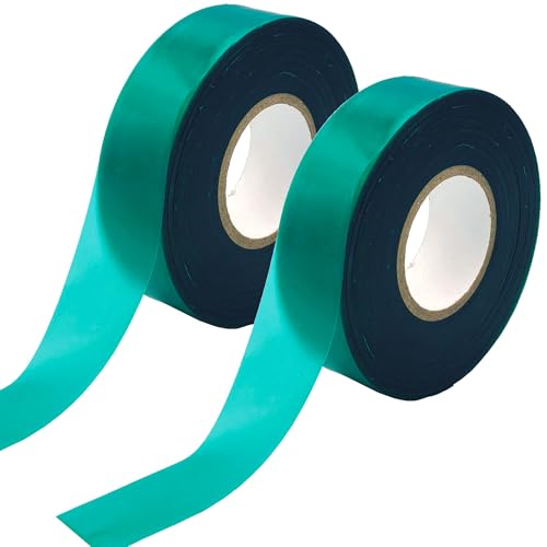 2 Rolls Stretch Tie Tape Garden Tie Tape Thick Plant Ribbon Garden Green Vinyl Stake for Indoor Outdoor Patio Plant Use, 1 Inch Wide by 150 Feet Long