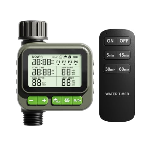 Sprinkler Timer, Programmable Irrigation Timers with 4 Customizable Programs, IP65 Waterproof, Auto Rain Delay & Child Lock, Digital Water Timer for Lawn Yard Garden Hose