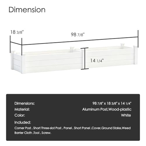 Kozyard 98.9" L x 18.4" W Raised Garden Bed Kit, Outdoor Planter Box - color: White