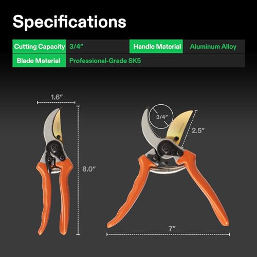 VIVOSUN 8" Bypass Pruning Shears for Gardening, Heavy-Duty Garden Scissors, Ultra Sharp Pruners with 3/4 in. Cut Capacity, Garden Clippers for Pruning - style: Bypass Pruner