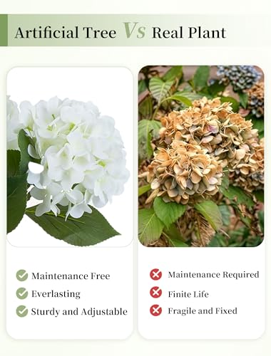 BLOSMON 5ft White Hydrangea Artificial Trees for Front Porch Planters - color: White Hydrangea