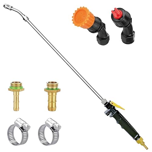 Stainless Steel Sprayer Wand Replacement with 3 Types of Nozzles, Fan Nozzle, 1/4" & 3/8" Brass Barb and 2 Hose Clamps (29 Inch Wand with 3 Nozzles) - color: 3 Nozzles 29 Inches Sprayer Wand