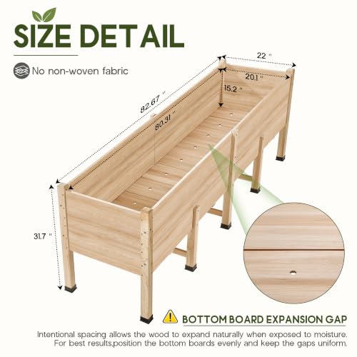 AMERLIFE 7x2 Ft Raised Garden Bed with Legs and Drainage Holes - color: Light Wood, size: 7x2 FT-16 In Depth