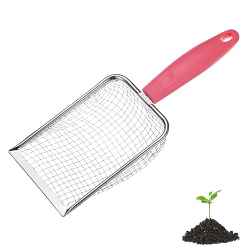 M METERXITY 1-Pack Gardening Soil Sifter, 5 mm Mesh Stainless Steel Portable Gardening Sifter with Plastic Handle for Sand/Dirt/Rock Compost [White, Pink] - color: White, Pink, size: 5.0X5.0mm