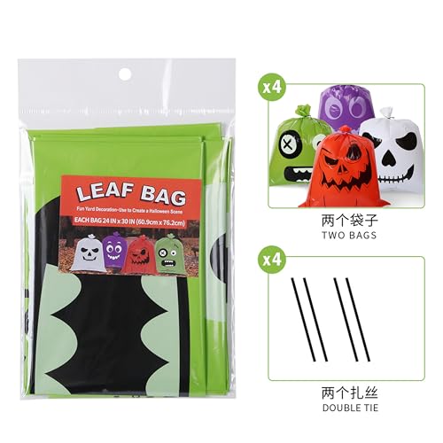 L7HWDP 4 Pcs Halloween Pumpkin Leaf Bags with Twist Ties, Fall Yard Leaf Trash Bags Halloween Goodie Bags Outdoor Party Favors Decorations