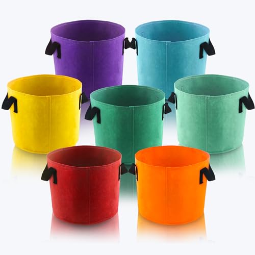 Sinimaka 10 Gallon Grow Bags, 7 Pack Colorful Fabric Plant Pots with Handles for Garden and Outdoor Planting - size: 10 Gallons