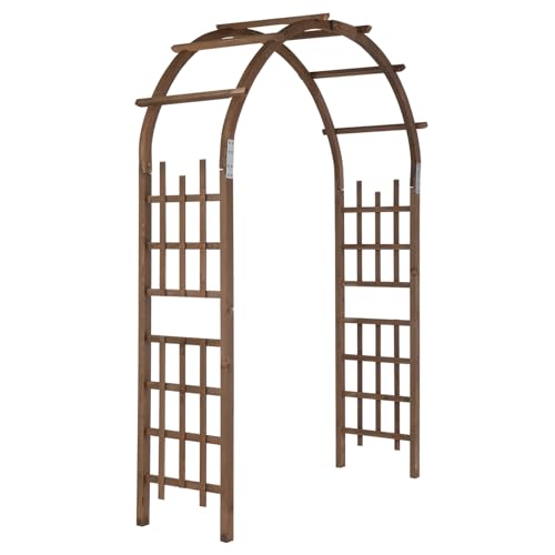 VINGLI 7FT Wooden Garden Arch with Trellis,Wooden Arch with Curved Top for Wedding, Garden Trellis for Rustic Style, Garden Arch Trellis for Climbing Plants, Outdoor Patio, Lawn, Garden,Courtyard - color: Dark Brown