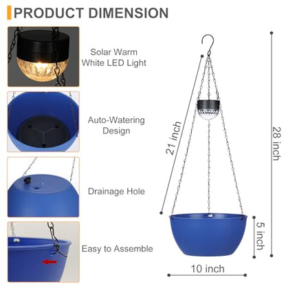 SUNNYPARK 2 Pack Solar Hanging Planters for Plants Outdoor - color: Dark Blue