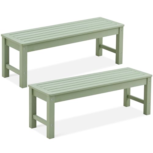 Psilvam 47" Backless HDPE Outdoor Bench for 2-Person, Green, 2pcs - color: Green, size: 2 pack