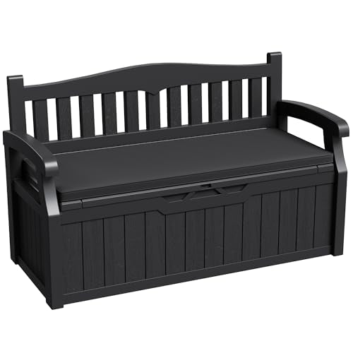 Greesum 80 Gallon Outdoor Storage Bench Deck Box,Black - color: Black, style: 80 Gallon with Cushion