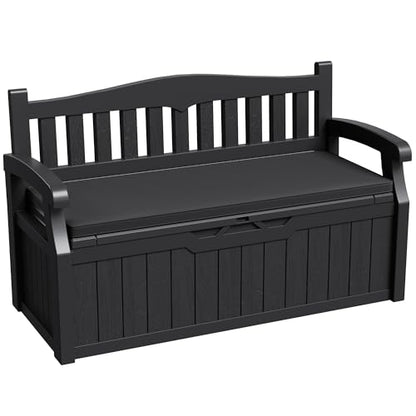 Greesum 80 Gallon Outdoor Storage Bench Deck Box,Black - color: Black, style: 80 Gallon with Cushion