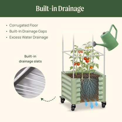 Vego garden Classic Rolling Cube Tomato Planter with Metal Cage & Wheels, 30 Gallon Rolling Planter for Tomatoes, Peppers & Beans, 21" x 21" x 19", 54" Plant Support Cage-Pearl White - color: Pearl White