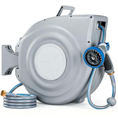 Retractable Garden Hose Reel 1/2 in x 100 ft Wall Mount, Auto Rewind - color: Light Gray, size: 1/2 in x 100 ft
