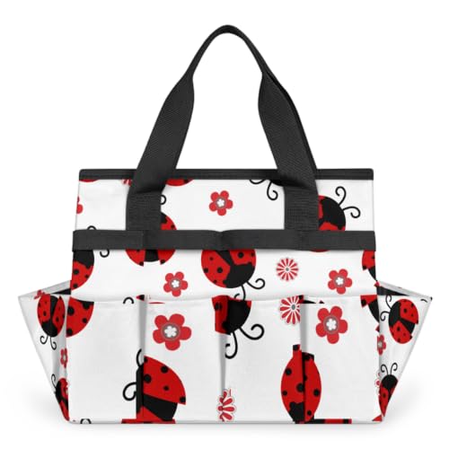 Ladybug Gardening Tool Bag,Heavy Duty Garden Tote Bag,Portable Oxford Flower Gardening Storage Basket Organizer Handbag with Pockets Handle,Hand Tools Gifts for Outdoor Garden Lawn Yard - color: Ladybug