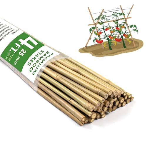 Bamboo Stakes,4FT Natural Bamboo Garden Stakes,BOVITRO 25Pcs Plant Stakes - size: 48 Inches, Pack of 25