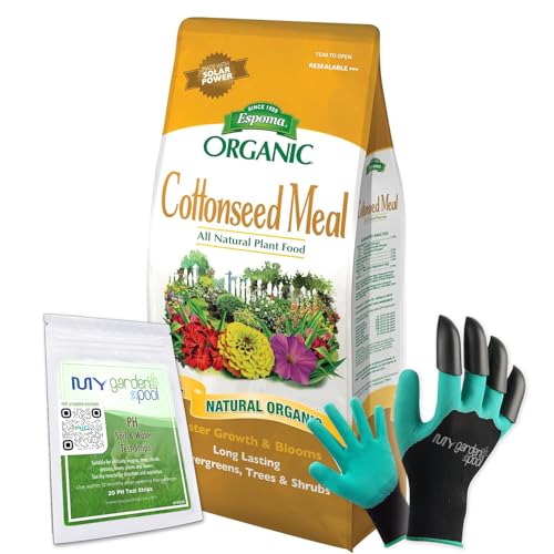 Espoma Organic Cottonseed Meal; All-Natural Plant Food that Provides All Three Major Plant nutrients. 3.5 lb. Bag with My Garden Pool PH Soil Test Strips 20 ct, and Superior Gardening Claw Gloves