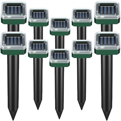 Mole Repellent Solar Powered Solar Powered, Sonic Mole Deterrent Spikes,Groundhog,Skunk,Snake,Gopher, Vole, Chipmunk, Deer Repellent for Yard Lawns Garden,10 Pack