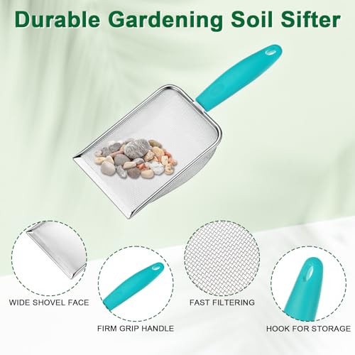 M METERXITY 1-Pack Gardening Soil Sifter, 1 mm Mesh Stainless Steel Portable Gardening Sifter with Plastic Handle for Sand/Dirt/Rock Compost [White, Blue] - color: White, Blue, size: 1x1mm