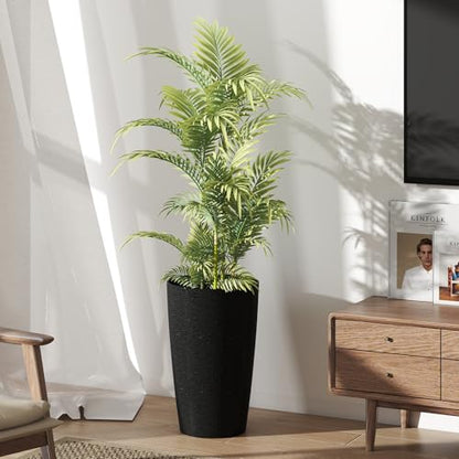 GIANTEX 21” Tall Round Plastic Planters Set of 2 w/Drainage System, Black - color: Black, size: 13"x13"x21"