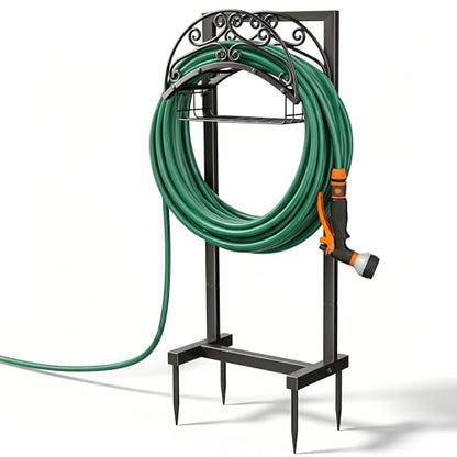 Garden Hose Holder – Freestanding Water Hose Reel Stand Heavy Duty Metal, Outdoor Hose Storage Rack for 150-160FT, Portable Water Hose Holder for Outside Yard Patio Lawn