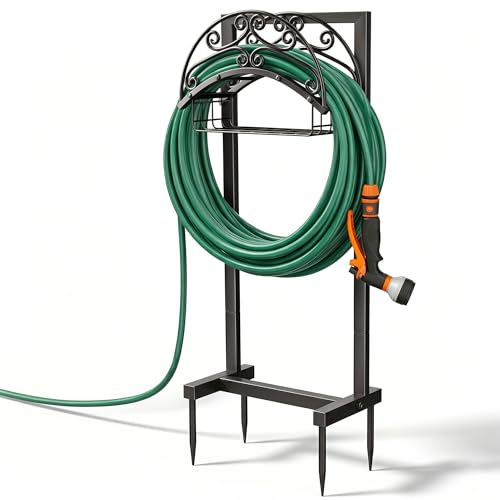Garden Hose Holder – Freestanding Water Hose Reel Stand Heavy Duty Metal, Outdoor Hose Storage Rack for 150-160FT, Portable Water Hose Holder for Outside Yard Patio Lawn