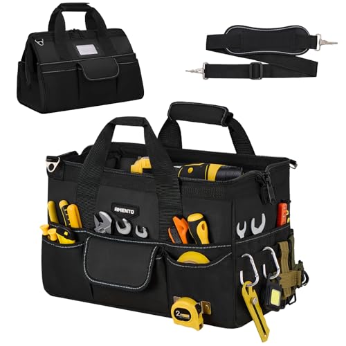 16-Inch Heavy Duty Tool Bag, 22 Pockets Empty Tool Box Organizer Storage, Soft Large Tote Toolbox Organization Portable Handle Carry Drill Toolbag for Handyman Home DIYer, Dad Men Gifts, Black - color: Black, size: 16 Inch