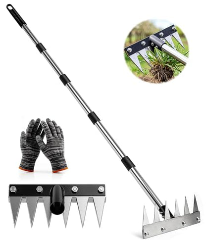 Weeding Rake Puller Tool for Garden,Heavy Duty Iron Weed Puller Cutter Tool - style: 6 Teeth