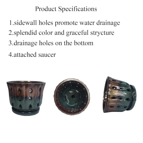 Ceramic Orchid Pot 6'' Orchid Planter (Brown Over Turquoise) - color: Brown Over Turquoise