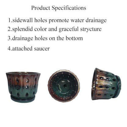 Ceramic Orchid Pot 6'' Orchid Planter (Brown Over Turquoise) - color: Brown Over Turquoise