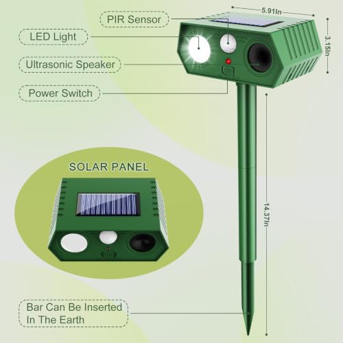 2026 Upgraded Solar Ultrasonic Animal Repeller Outdoor, Waterproof Motion Activated Repellent with Flash Light for Deer Cat Squirrel Raccoon Rabbit Dog Garden Yard-4 Pack - size: 4PCS-02