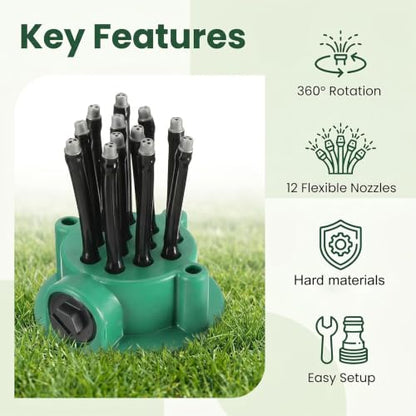 2 Pack 360 Multi Directional Lawn Sprinkler, 360° Coverage Precision Garden Irrigation Sprinkler, Garden Irrigation Sprinkler with 12 Nozzles for Yard, Lawn, Roof, Garden, and Flower Beds