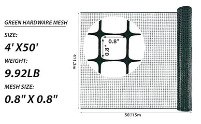 PotatoLife Green Plastic Garden Fence, Hardware Mesh, 4' x 50' - color: Green, size: 4' x 50'