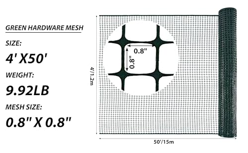 PotatoLife Green Plastic Garden Fence, Hardware Mesh, 4' x 50' - color: Green, size: 4' x 50'