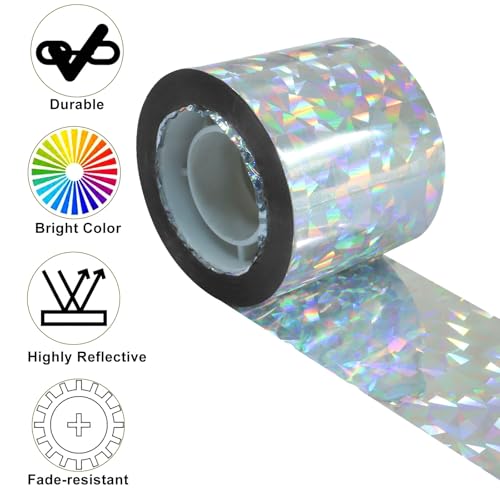 Jiozermi 164 Ft Bird Scare Tape Ribbon, Laser Silver - color: Laser Silver Floral, size: 2 Inch x 164 Ft