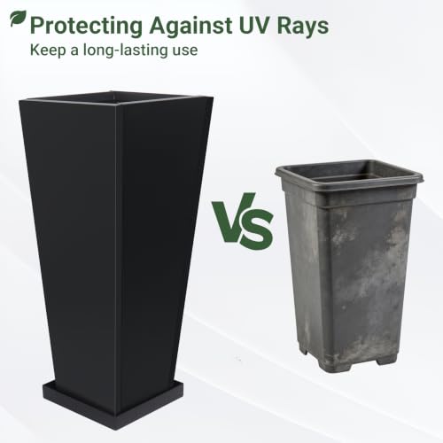 28" Metal Tall Outdoor Planters Set of 2, Durable & Wealtherproof - size: 28" H