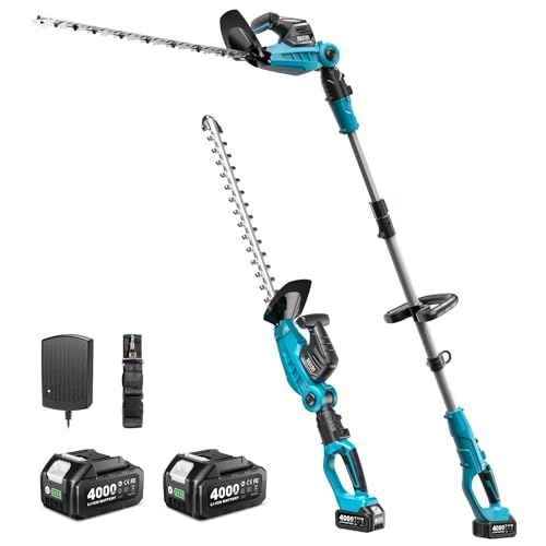 SEESII 2-in-1 Pole & Cordless Hedge Trimmer, 20" Electric Bush Trimmer 20V - color: Sky Blue