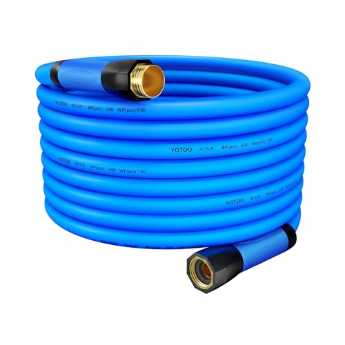 YOTOO Heavy Duty Hybrid Garden Water Hose 5/8-Inch by 75-Feet 150 PSI Kink Resistant, Flexible with Swivel Grip Handle and 3/4" GHT Solid Brass Fittings, Blue - size: 75 FT