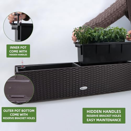 Dexceder 31.5 Inch Self Watering Rail Window Box (Brown) - color: Brown, size: 80A