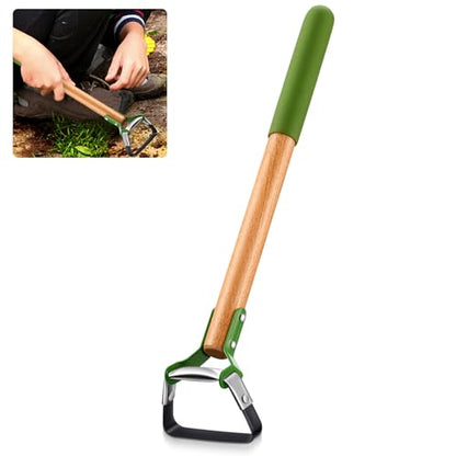 1 Pcs Mini Garden Hoes for Weeding Long Stirrup Hoe Tools Scuffle Garden Tool for Lawn Yard Weeding Gardening (Wood Handle)